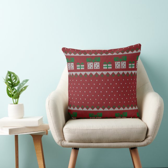Knitted Christmas Pillow with Gifts & Snowflakes (Chair)