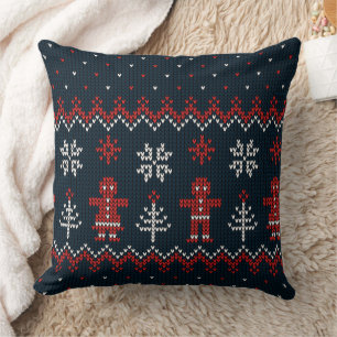 Knitted Christmas Pillow with Trees & Snowflakes