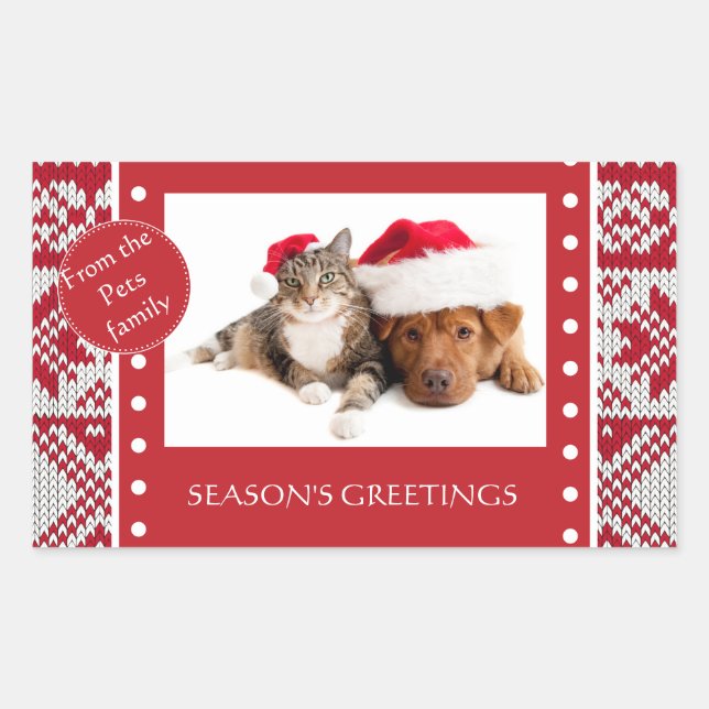 Knitted Christmas Rectangular Sticker (Front)