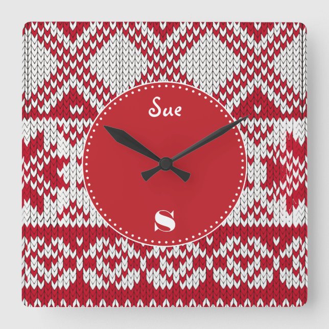 Knitted  Christmas Square Wall Clock (Front)