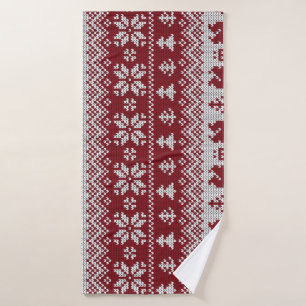 Knitted, Christmas, squirrels, vintage pattern. Bath Towel