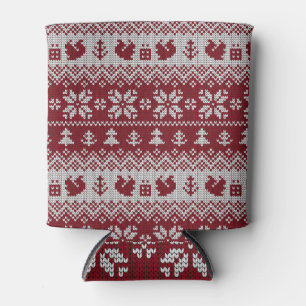 Knitted, Christmas, squirrels, vintage pattern. Can Cooler