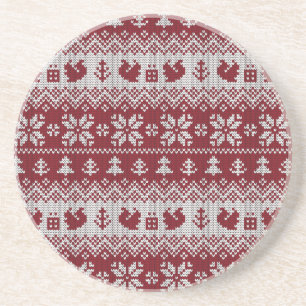 Knitted, Christmas, squirrels, vintage pattern. Coaster
