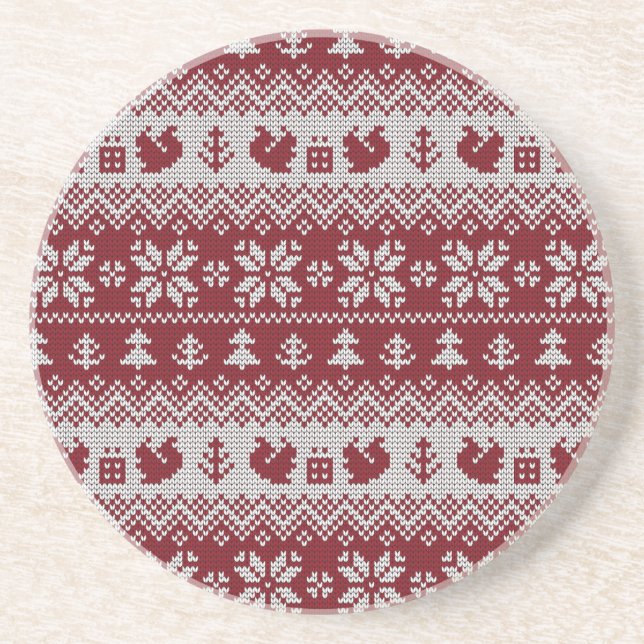 Knitted, Christmas, squirrels, vintage pattern. Coaster (Front)