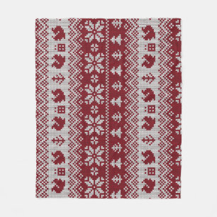 Knitted, Christmas, squirrels, vintage pattern. Fleece Blanket