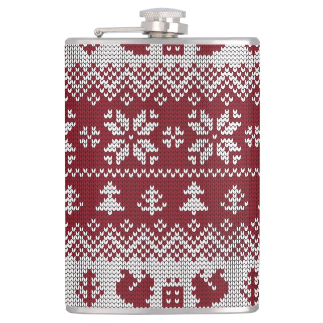 Knitted, Christmas, squirrels, vintage pattern. Hip Flask (Front)