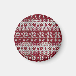 Knitted, Christmas, squirrels, vintage pattern. Magnet