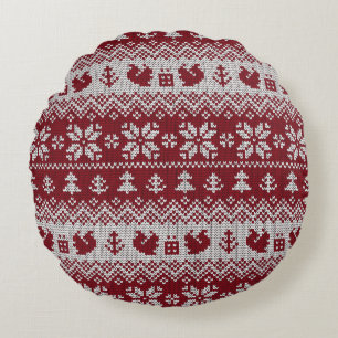 Knitted, Christmas, squirrels, vintage pattern. Round Cushion