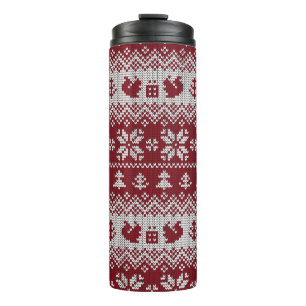 Knitted, Christmas, squirrels, vintage pattern. Thermal Tumbler