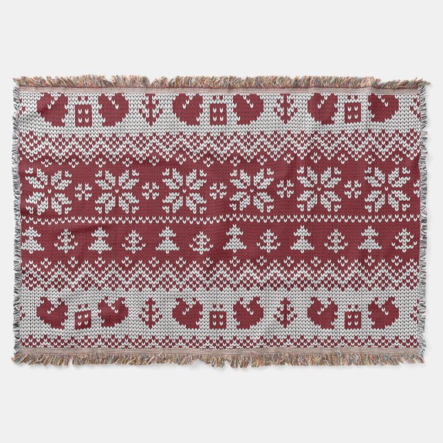 Knitted, Christmas, squirrels, vintage pattern. Throw Blanket (Front)