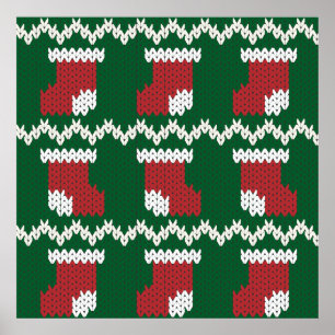 Knitted Christmas Stocking Pattern Poster