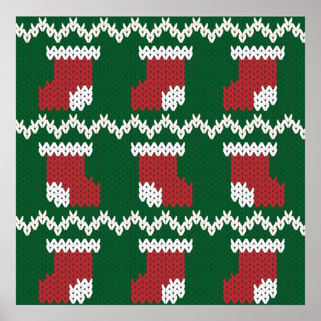 Knitted Christmas Stocking Pattern Poster (Front)