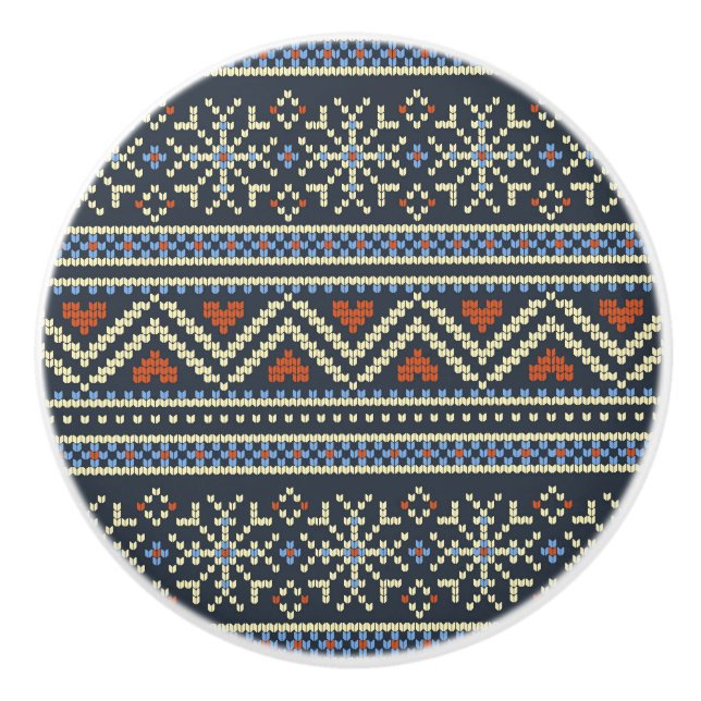Knitted Christmas Sweater Nordic style pattern Ceramic Knob (Front)