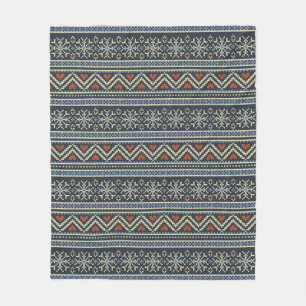Knitted Christmas Sweater Nordic style pattern Fleece Blanket