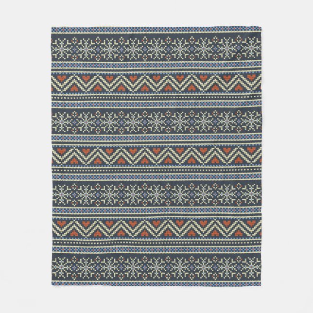Knitted Christmas Sweater Nordic style pattern Fleece Blanket (Front)