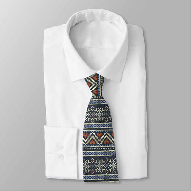 Knitted Christmas Sweater Nordic style pattern Tie (Tied)