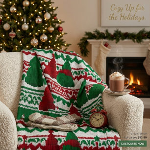 knitted Christmas tree pattern Fleece Blanket