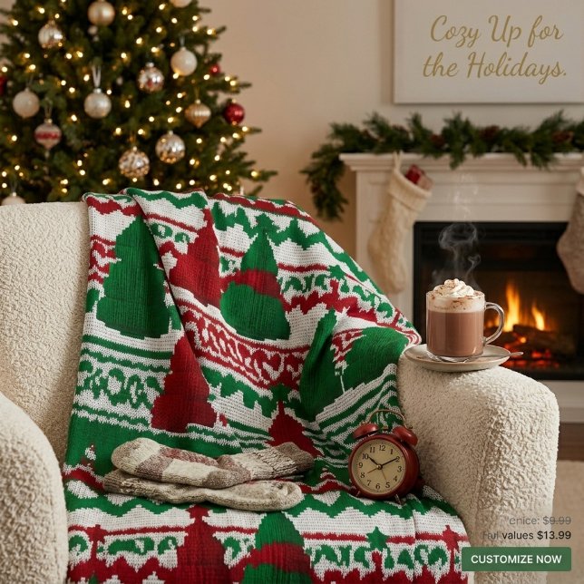  knitted Christmas tree pattern Fleece Blanket (Creator Uploaded)