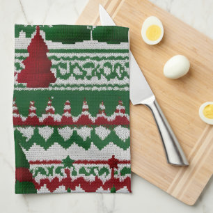  knitted Christmas tree pattern Tea Towel