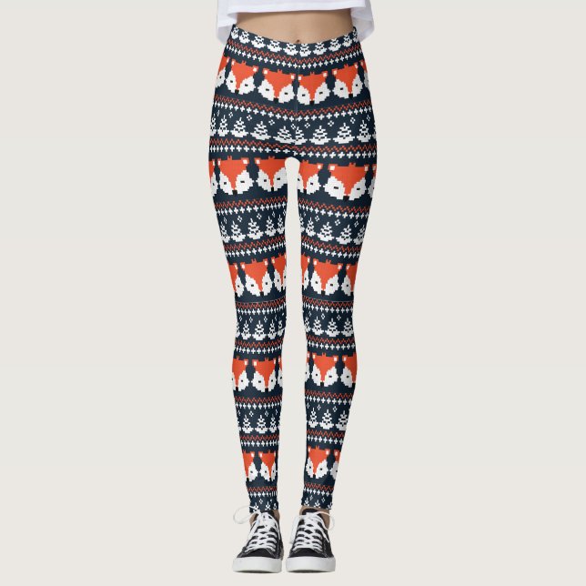 Knitted Christmas Ugly Sweater Fox Leggings (Front)