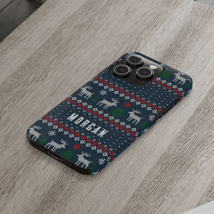 Knitted Christmas Vintage Pine Tree Deer Pattern iPhone 15 Pro Case