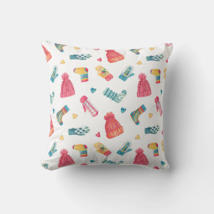 Knitted Clothes Watercolor: Colourful Winter Seaml Cushion