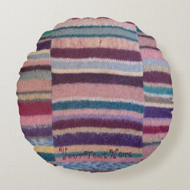knitted colourful striped shabby chic fun design round cushion (Front)