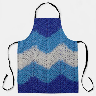 knitted fabric with striped figures blue and white apron