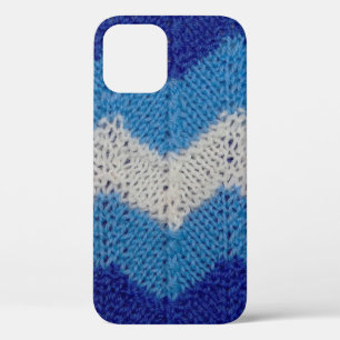 knitted fabric with striped figures blue and white iPhone 12 case