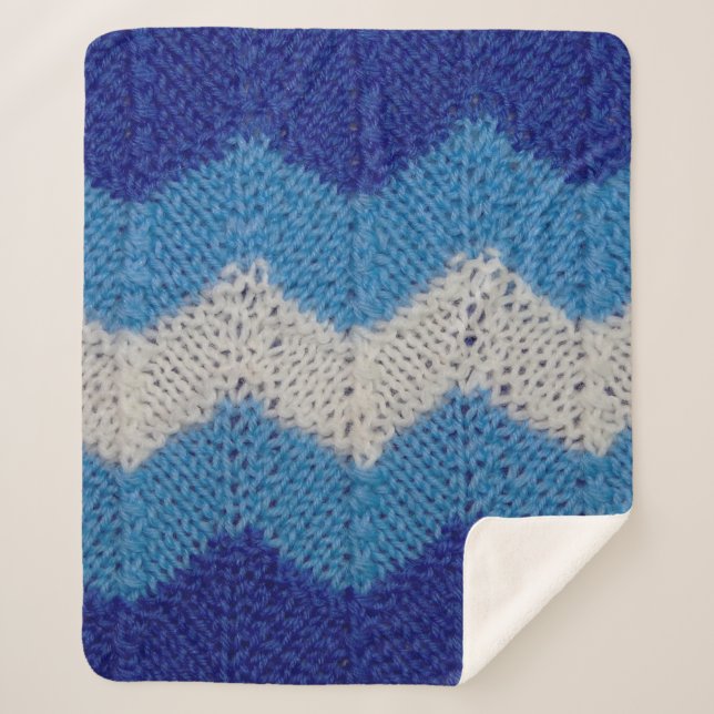 knitted fabric with striped figures blue and white sherpa blanket (Front)