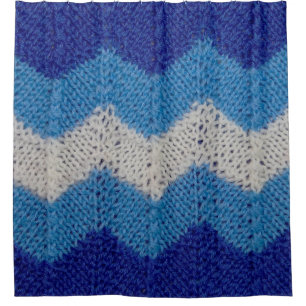 knitted fabric with striped figures blue and white shower curtain