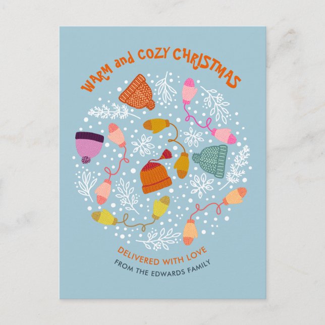 Knitted Hats and Mittens Winter Set Holiday Postcard (Front)