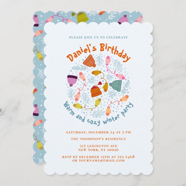 Knitted Hats and Mittens Winter Set Invitation (Front/Back)