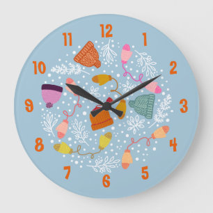 Knitted Hats and Mittens Winter Set Large Clock