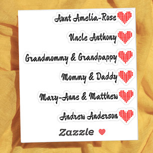 Knitted Heart Symbol Custom Guest List 6 Names