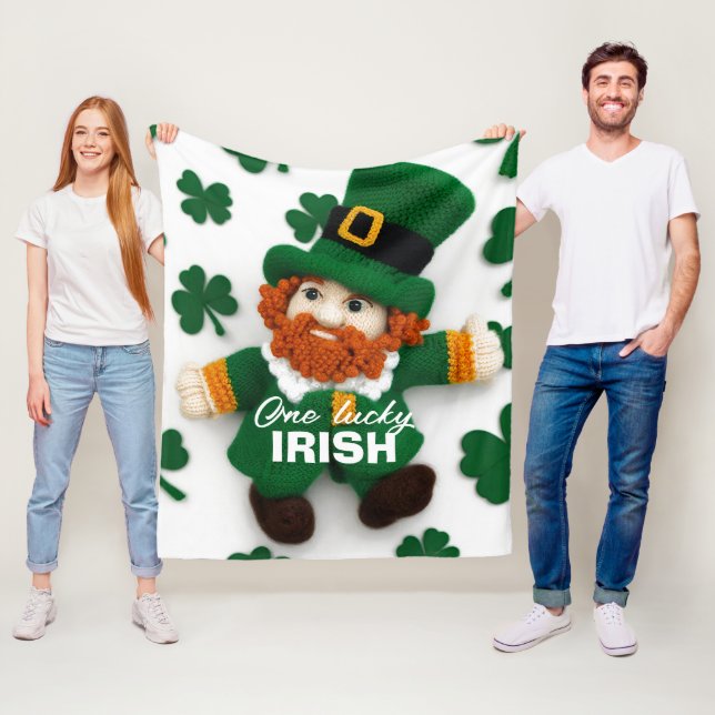 Knitted leprechaun st.Patrick's day 2024 Fleece Blanket (In Situ)