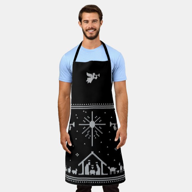 Knitted Nativity Angel Christmas Sweater Religious Apron (Worn)