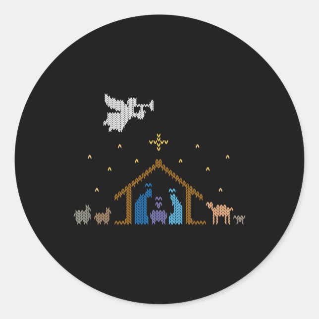 Knitted Nativity Christmas Sweater Christian Jesus Classic Round Sticker (Front)