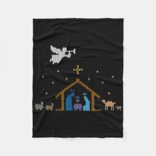 Knitted Nativity Christmas Sweater Christian Jesus Fleece Blanket