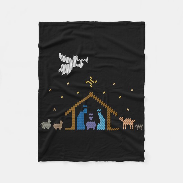 Knitted Nativity Christmas Sweater Christian Jesus Fleece Blanket (Front)