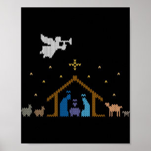 Knitted Nativity Christmas Sweater Christian Jesus Poster
