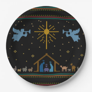 Knitted Nativity Ugly Christmas Sweater Religious Paper Plate