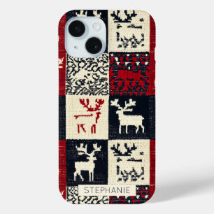 Knitted Patchwork Christmas Pattern Rustic iPhone 15 Case