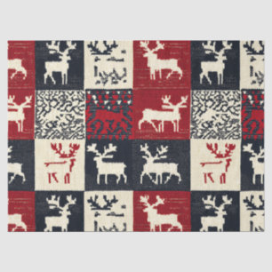 Knitted Patchwork Christmas Pattern Rustic Tissue Paper