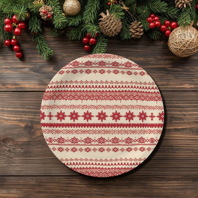  Knitted-Pattern   look   Nordic    folk art style Paper Plate (Creator Uploaded)