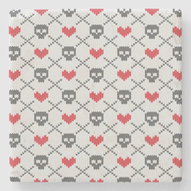 Knitted pattern with skulls stone coaster (Front)