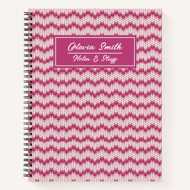 Knitted Pink and White Zig Zag Notebook (Front)