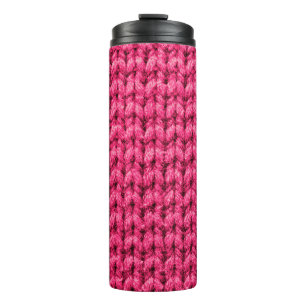 Knitted pink background. Yarn texture. Vertical kn Thermal Tumbler