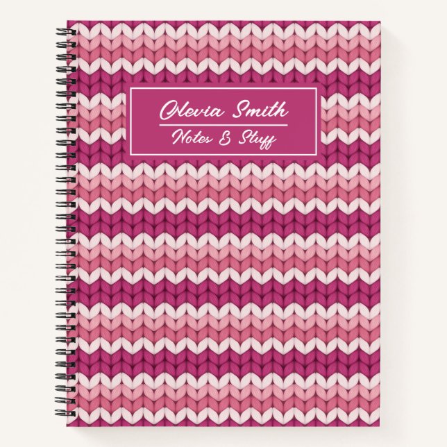 Knitted Pink Zig Zag Notebook (Front)