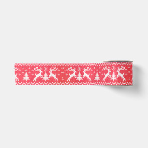 Knitted red deers pattern satin ribbon